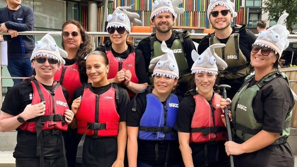 These are some of the Yorkshire Housing colleagues who competed in a dragon boat race on Leeds Dock for ANDYSMANCLUB.