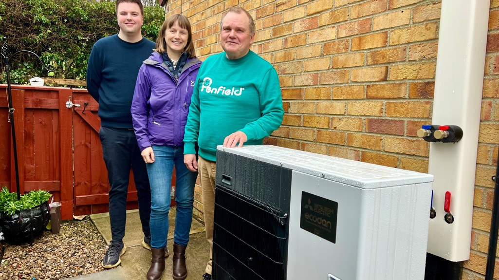 Pictured is Tony Smith (right) at his home with Broadacres’ senior sustainability manager, Helen Ball, and sustainability apprentice, Felix Orchard.